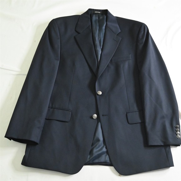 IZOD 41R 42R Navy Blue Silver Button‎ 100% Wool Mens Blazer Sport Coat Jacket